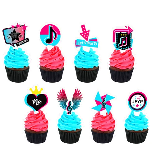 Animsco Music Cupcake Toppers 36Pcs for Girl Birthday Party Cake Decorations Popular Music Tik Theme Party Supplies Dessert Cake Toppers