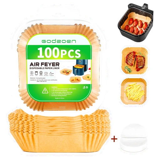 Godzoen Air Fryer Disposable Paper Liners Square, Non-Stick Parchment Paper, Air Fryer Accessories, Oil Proof & Water Proof, Paper Liner for Microwave Oven Frying Pan(100PCS, 6.3inch)