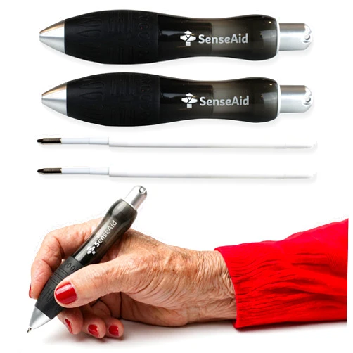 SenseAid Fat Heavy Weighted Pens | Set of Two Super Big Pens Including TWO BONUS INK REFILLS | Large Wide Grip Pens Aids Writing For Those With Arthritis, Parkinson's, Carpal Tunnel & Essential Hand Tremors