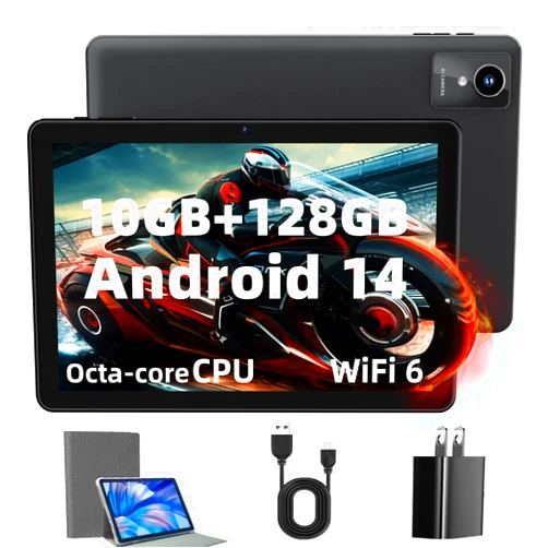 Rebecco 2024 Newest Tablet 10 inch Android 14 Tablets, 10GB RAM+128GB ROM+1TB Expand, Octa-Core 2.0GHz, 1280 * 800 IPS Incell Display, 6000mAh, 5MP+8MP Camera, 5G+2.4G Wi-Fi/Bluetooth 5.4, Widevine L1