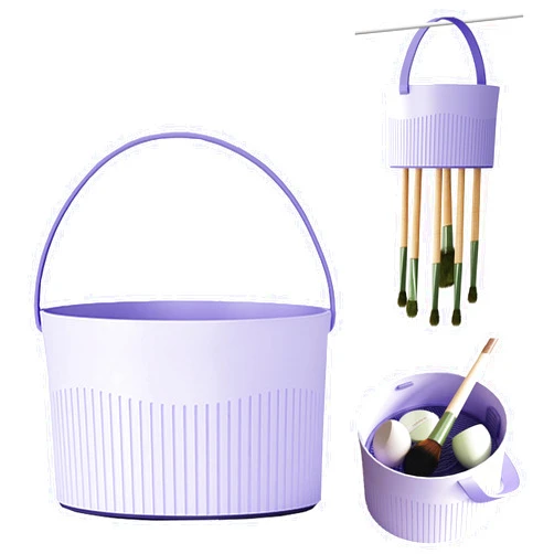 BUCICE Makeup Brush Cleaner Bowl, 3 in 1 Silicone Makeup Brush Cleaning Mat Makeup Brush Tools Drying Holder Portable Washing Tool with Storage Stand, Purple