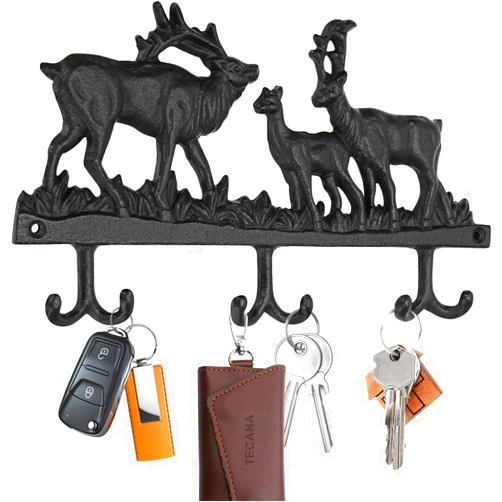 TECANA Key Holder Wall Mount - Cast Iron Key Hook for Wall Decor Reindeer Sculpture Key Rack | Vintage Entryway Key Hanger