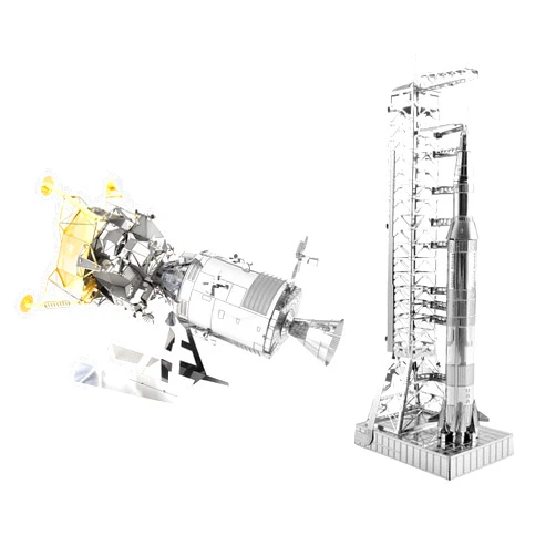 Fascinations Metal Earth 3D Metal Model Kits Set of 2 - Apollo CSM with LM and Apollo Saturn V with Gantry