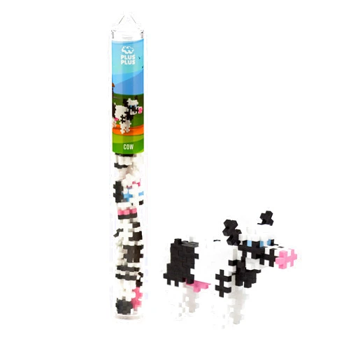 Plus Plus 3D Animal Figurine Building Block Set, 70 Mini Interlocking Puzzle Pieces, Fun Stem Toys for Kids - Cow Mini Maker Tube