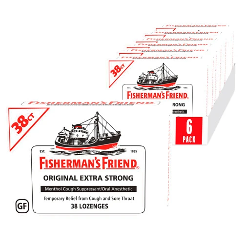 Fisherman's Friend Cough Drops, Cough Suppressant and Sore Throat Lozenges, Original Extra Strong, 10mg Menthol, 228 Drops (6 Packs of 38)