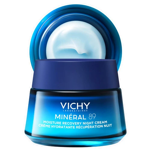 VICHY Minéral 89 Moisture Recovery Night Cream, Face Moisturizer with Hylauronic Acid, Melatonin & Minerals for Skin Barrier Repair, Plumps Skin, Non-Greasy, 50ml