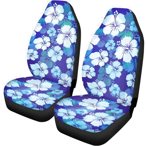 Dreaweet Blue Hibiscus Flower Car Seat Covers Hawaiian Front Seat Covers 2 pcs Set, Womens Mens Couple Vehicle Seat Protector Car Mat Covers, Floral Car Accessories Fit Most Cars,Sedan,SUV or Van