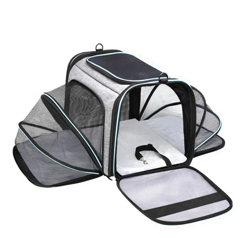 MASKEYON Airline Approved Portable Pet Carrier 2 Sides Expandable Soft-Sided Large Cats Carrier Collapsible Kennel Travel TSA Carrier 4 Doors with Removable Pads and 3 Pockets for Puppy Small Dogs