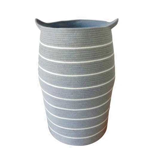 InCo.ofGVs Classic Gray/White Striped Woven Rope Storage Basket/Cotton Laundry Hamper Baskets XL Extra Large Tall - 25.5
