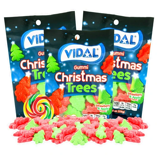 Needzo Holiday Candy Christmas Gummies Bags, Swirl Sticker Included, 4.5 Ounces, (Pack of 3) (Christmas Trees)