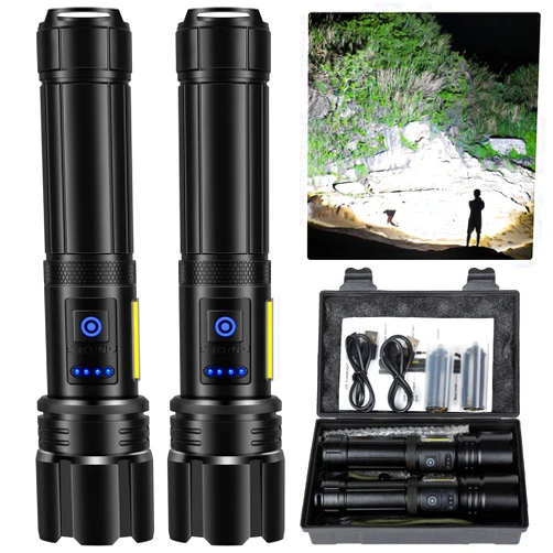 Kicoeoy Rechargeable Flashlights High Lumens, Led Flashlight 990000 Lumens Bright Flash Light with 7 Modes, Flashlights for Camping, Home, IPX7 Waterproof (2 Pack)