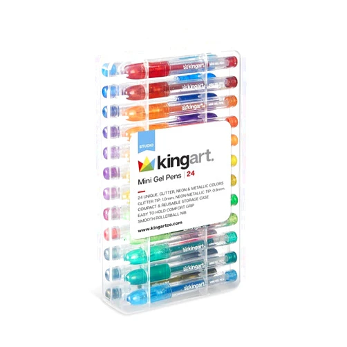 KINGART 401-24 Mini Neon, Metallic & Glitter Rollerball Gel Pens, 24 Fun-size Colors, Great for All Ages, Writing, Coloring, Doodling, Scrapbooking, Journaling & More