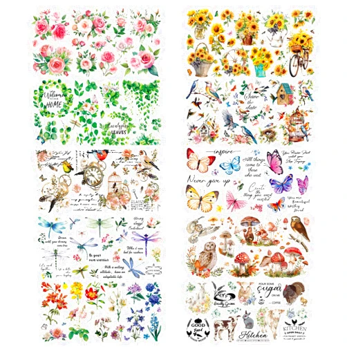 Whaline 10 Sheets Spring Floral Rub on Transfer for Crafts Bird Flower Butterfly Rub on Transfer Stickers Farmhouse Furniture Decals for Home Party DIY Crafts, 5.9 x 11.8 Inch