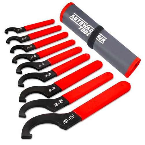 AutoWanderer Tool 9Pcs Coilover Spanner Wrench Set, Adjustable Shock Wrench Universal Carbon Steel Spanners for Most Coil Over Shock Adjustments