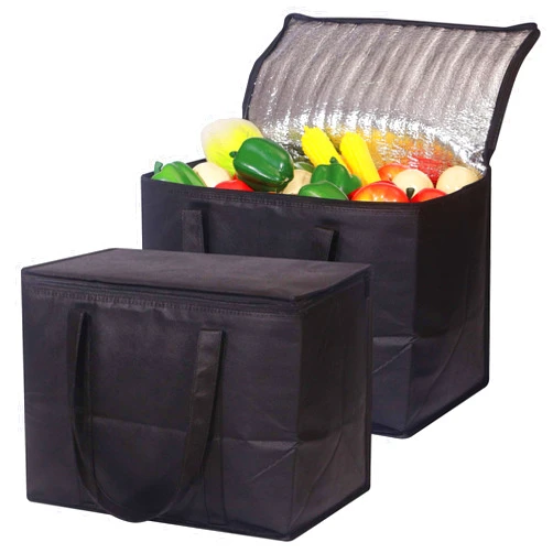 DIOMMELL Set of 2 Large Insulated Reusable Grocery Bags with Sturdy Zipper and Handles, Foldable Washable Heavy Duty Cooler Totes for Hot or Cold Food Delivery, Groceries, Travel, Shopping