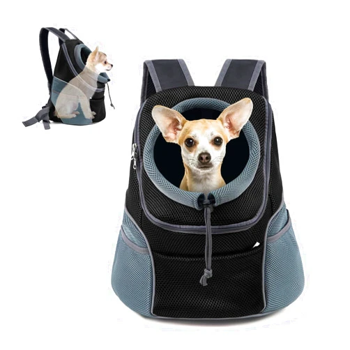 WOYYHO Dog Backpack Carrier Breathable Pet Puppy Front Pack with Bottom Back Support Plate for Small Medium Dogs Reflective Head Out Cat Bag for Travel Hiking Camping (Black, M)