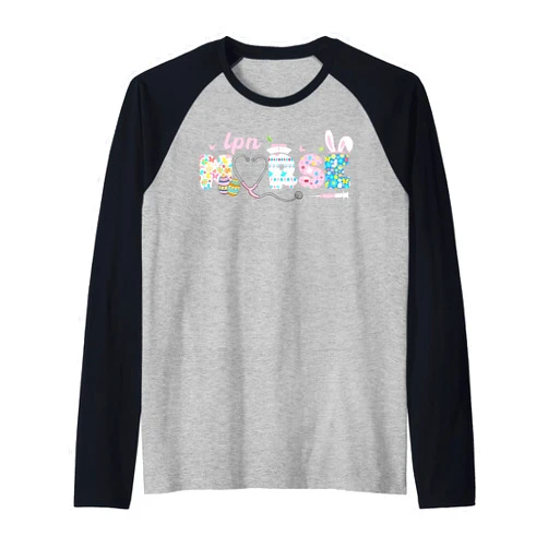 Happy Easter Day Easter Nurses Week Nurse Life LPN Nurse Easter Bunny Easter Egg Stethoscope Nurse Easter Raglan Baseball Tee