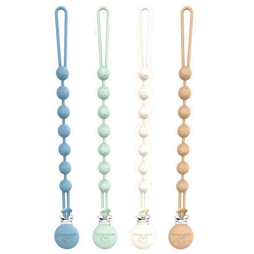 Cuddle Campus Silicone Pacifier Clip Holder with One Piece Design, Pack of 4 Soft Flexible Binky Clips with Texture for Baby Boy and Girl Set 1(6M+)