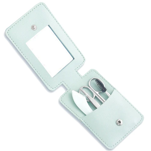 Kootinn Eyebrow Trimmer Kit, 5-in-1 Set with Eyebrow Scissors, Eyebrow Razor, Tweezer, Brush, and Mirror for Women, Includes Leather Carry-Around Bag (Green).