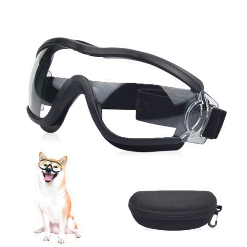 Mitubati Dog Sunglasses Pet Goggles for Medium Large UV Protection Wind Protection Dust Protection Adjustable Strap Dog Glasses Suitable for Snow Beach Motorcycle (Black Frame Transparent)