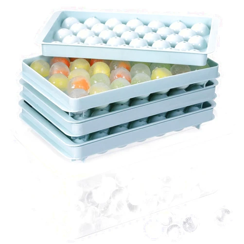 Volpeblu Round Ice Cube Trays 3 Pack Circle Ice Ball Maker Mold Small Round Ice Cube Trays for Freezer with Lid & Bin Mini Sphere Ice Tray for Cocktail Coffee Juice Chilled Whiskey (Blue)