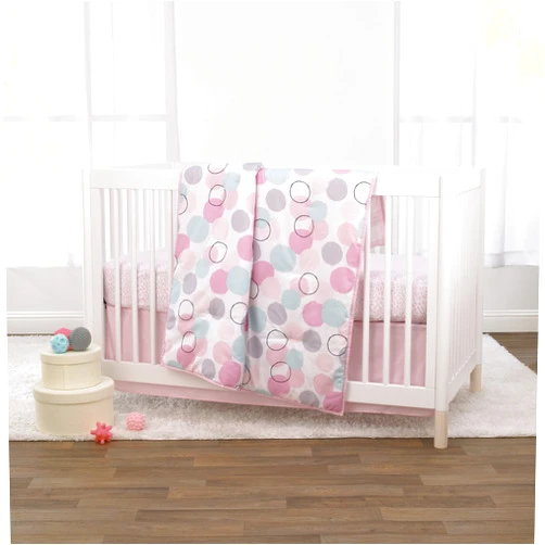 NoJo Little Love by NoJo Pink, Aqua, Grey and Rose Bubble Dot - 3 Piece Crib Bedding Set - Comforter, Fitted Crib Sheet and Dust Ruffle