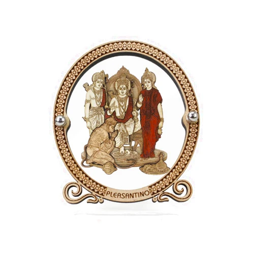 PLEASANTINO Ram Darbar (Shri Ram Sita Laxman and Hanuman) Inlaid Wooden Figurine Showpiece for Car Dashboard, Prayer Room & Workspace | 3