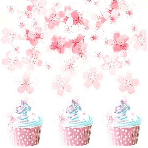 AOZUO 60pcs Edible Flower Cupcake Toppers, Cherry Blossom Cake Decorations Wafer Paper Cake Toppers Cake Dessert Figurine for Flowers Wedding Themed Party Birthday Holiday Party Cake Decoration