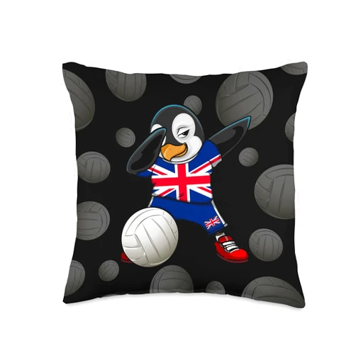 Teeisle United Kingdom Volleyball Dabbing Penguin United Kingdom Volleyball Fans Jersey UK Art Throw Pillow, 16x16, Multicolor
