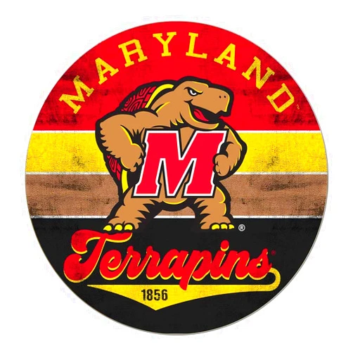 KH Sports Fan Maryland Terrapins Multi-Color Retro Circle Sign, 20x20 Inches, Terrapins Decor for Dorm Room, Bedroom, Fan Cave, Living Room; Display Your Team Spirit with This Unique Maryland Terrapins Wall Art