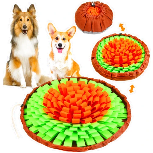SZEE Pet Snuffle Mat for Dogs, Dog Sniffing Mat for Smell Training and Slow Eating, Dog Snuffle Mat for Mental Stimulation and Dog Enrichment, Interactive Dog Toys for Large Dogs (Orange and Green)