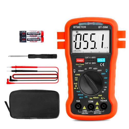 BTMETER Digital Multimeter 39M Electrical Tester, 4000 Counts TRMS Voltmeter AC DC Volt Current Ohm Meter with Continuity Buzzer, Battery Test