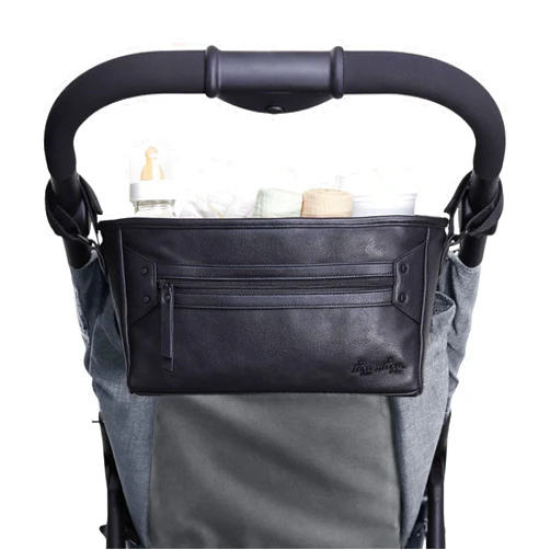 Itzy Ritzy Adjustable Stroller Caddy/Organizer - Stroller Organizer Bag Featuring Front Zippered Pocket, 2 Built-in Interior Pockets & Adjustable Straps to Fit Nearly Any Stroller (Black)