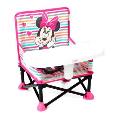 Bright Starts Disney Minnie Mouse Pop 'N Sit Portable Booster, Indoor/Outdoor Use, Floor Seat with Feeding Tray, 6 Mos - 3 Yrs