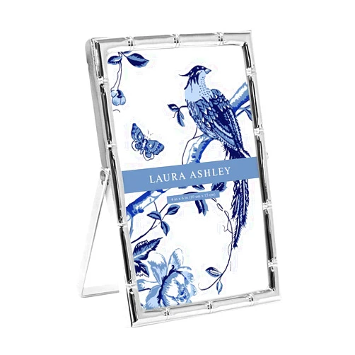 Laura Ashley 4x6 Silver Bamboo Metal Picture Frame (Vertical) with Pull-Out Easel Stand, Made for Tabletop, Counterspace, Shelf and Desk