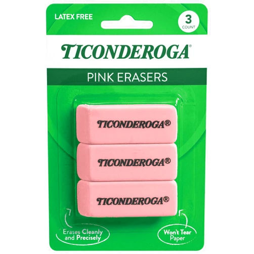 Ticonderoga Wedge Erasers, Pink, 3 Count