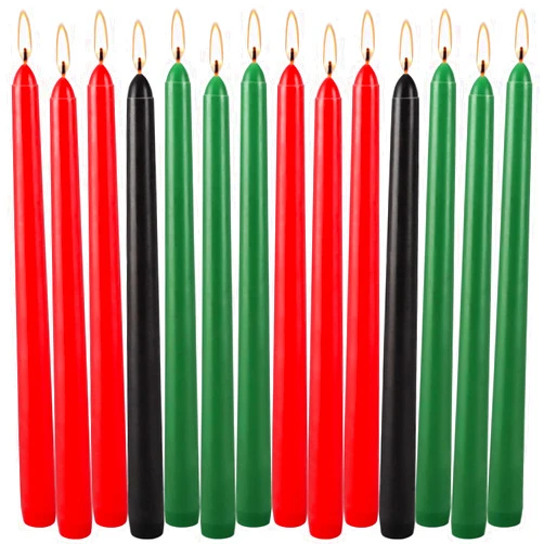 Pliadvbu Set of 14 Kwanzaa Taper Candles, 6 Red, 6 Green, 2 Black Mishumaa Saba Candle Set, 10 Inch Dripless Tall Candle Stick for Kwanzaa, 7-7.5 Hour Burn Time