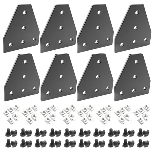 QIJINTRID 8pcs 2020 Series Aluminum Extrusion Connector Plate Set,Black T Shape 2020 Aluminum Profile Corner Bracket Joint Plate with 40pcs T Nuts and Screws,for Aluminum Extrusion Profile Slot 6mm