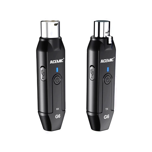 ACEMIC 2.4G Wireless Microphone Audio Transmitter and Receiver System Plug-on XLR Mic Adapter 6 Channels for Dynamic Mic, Audio Mixer, PA System, G6