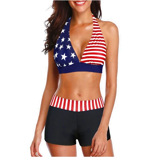 American Trends Women's Sporty Two Piece Swimsuits Halter Push Up Bathing Suits Athletic Swimwear for Women