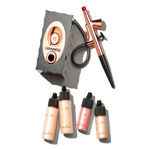 Luminess Air Icon Makeup Airbrush System and 4-Piece Foundation Starter Kit, Medium Coverage - Quick, Easy & Long Lasting Application - Includes Silk 4-In-1 Foundation, Highlighter & Blush