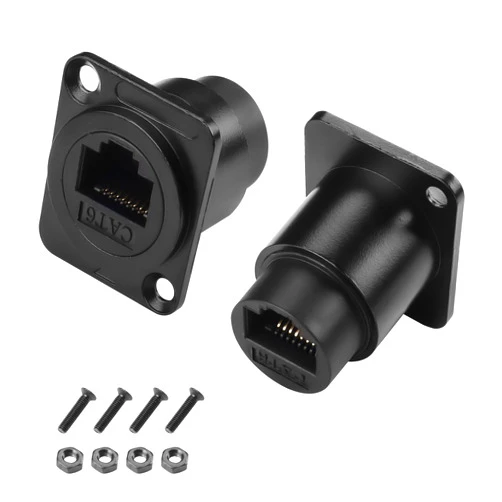 YACSEJAO 2Pack RJ45 CAT6 Panel Mount Socket D-Type RJ45 Coupler Female to Female LAN Network Bulkhead Pass Through Socket