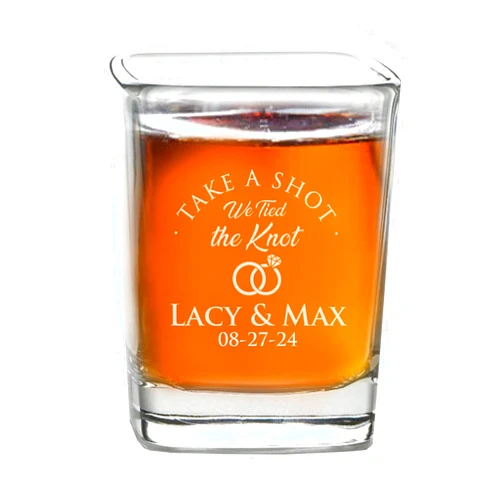 The Wedding Party Personalized Shot Glass Wedding Favors - Custom Engraved Take a Shot We Tied the Knot Shot Glasses, Gift for Guests, Couples, Engagement (3)