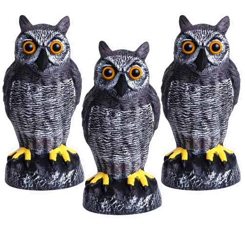 Galashield Owl Decoy | Plastic Owls to Scare Birds Away | Owl Statue for Garden & Outdoors - Pack of 3