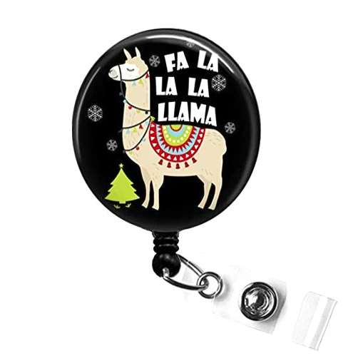 SCRAPHEART Fa La La La Llama Christmas Badge Reel, Retractable Name Badge Holder, Cute Holiday LLAMA Badge Reel, Pediatric Badge Holder, Teacher ID Badge Reel, Nurse Badge ID Holder