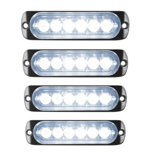 Generic 4-Pack LED Strobe Lights for Vehicles – Super Bright, Waterproof, 6-LED Emergency Lights, 12V-24V Surface Mount Strobe Light Kit for Trucks, Cars, and Emergency Vehicles (White)