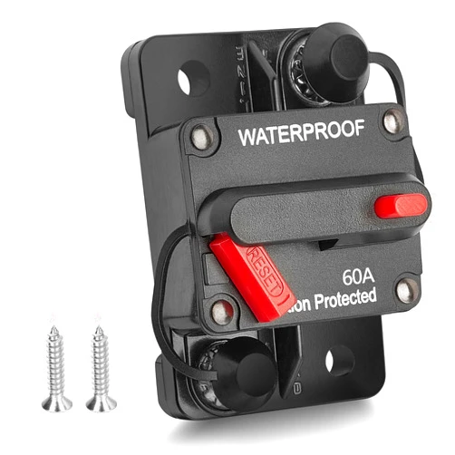RED WOLF 60Amp Circuit Breaker for Boat Trolling Motor Marine ATV Trailer Vehicles Stereo Audio Electronic Battery Solar System Inline Fuse with Manual Reset Switch Waterproof DC 12V-48V