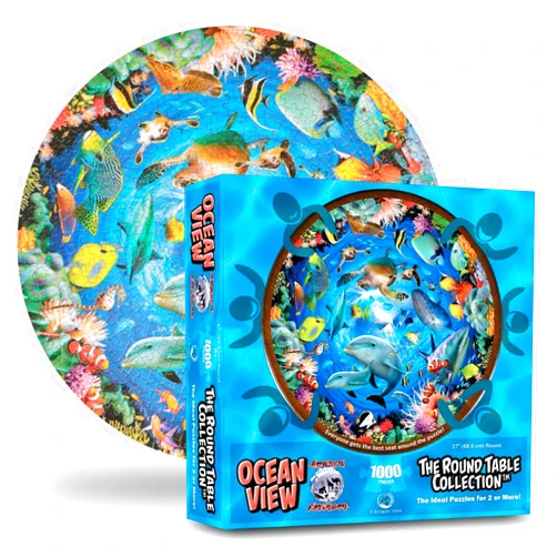 A Broader View Ocean View Round Table Puzzle - 1000 Pieces, Jigsaw Puzzles for Adults & Kids, Suitable for Groups of 2 or More, Everyone Gets The Best Seat at The Table, Incl. 12x12” Poster
