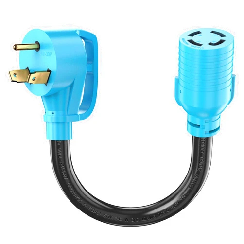 CircleCord NEMA TT-30P to L14-30R Adapter Cord, 30 Amp 3 Prong to 4 Prong Generator Plug Adapter, Generator Transfer Switch Adapter, Generator to House Inlet Box, STW 10 AWG Blue, ETL Listed