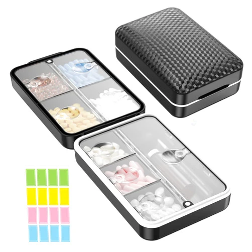 Restree Daily Pill Organizer, 8 compartments Portable Pill Dispenser, Moisture-Proof Travel Pill Case, Large Pill Box for Vitamin, Medicine, Fish Oil/Supplements (Black)